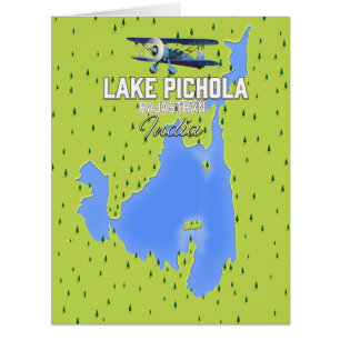 lake Pichola, India travel poster map.