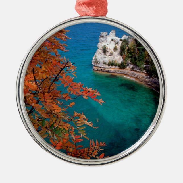 Lake Pictured Rocks Shore Superior Michigan Metal Ornament (Front)