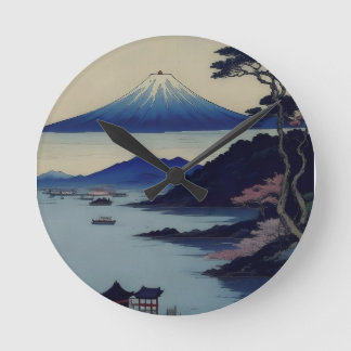 Lake, Pine and Mountain - Japan Round Clock