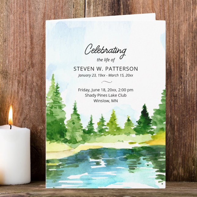 Lake Pine Trees, Celebration of Life Photo Funeral Program (Creator Uploaded)