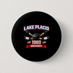 Lake placid 1980 hockey vintage usa puck new york 2 inch round button
