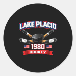 Lake placid 1980 hockey vintage usa puck new york classic round sticker