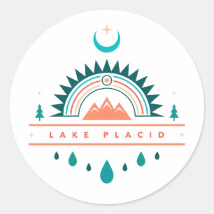 lake placid boho rainbow moon classic round sticker