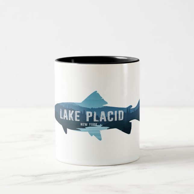 Lake Placid New York Fish Two-Tone Coffee Mug (Center)