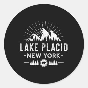 Lake Placid New York - Mountain Skiing Hiking Fish Classic Round Sticker