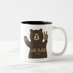 Lake Placid New York Peace Bear Two-Tone Coffee Mug