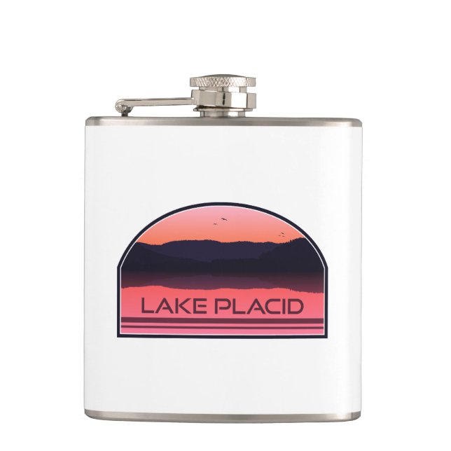 Lake Placid New York Red Sunrise Hip Flask (Front)