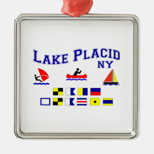 Lake Placid NY Signal Flags Metal Ornament