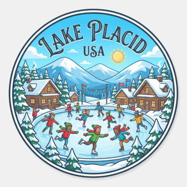 Lake Placid USA Classic Round Sticker (Front)