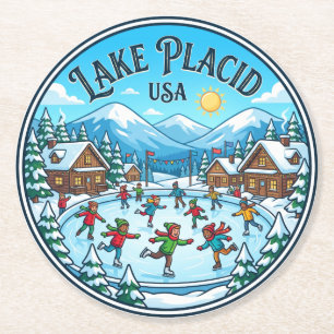Lake Placid USA Round Paper Coaster