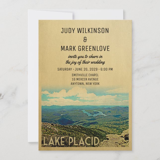 Lake Placid Wedding Invitation Vintage Mid-Century (Front)