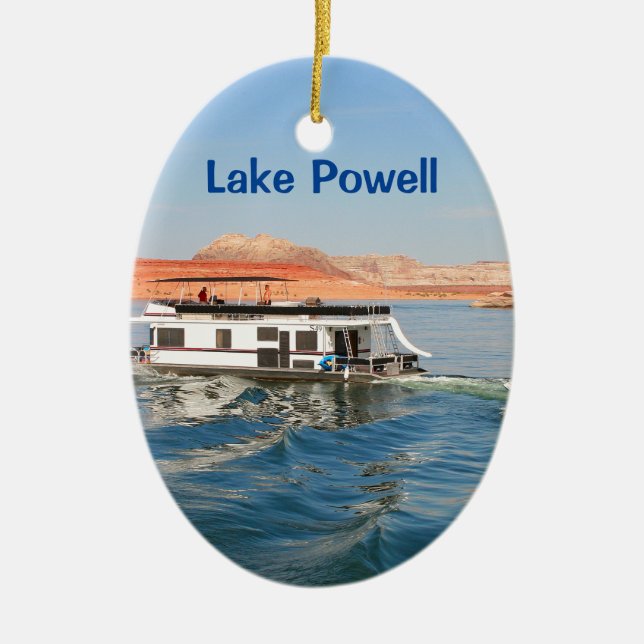 Lake Powell: Houseboat making waves, Arizona Ceramic Ornament (Front)