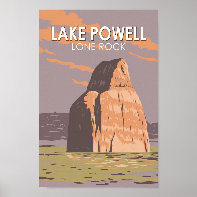 Lake Powell Lone Rock Travel Art Vintage Poster (Front)