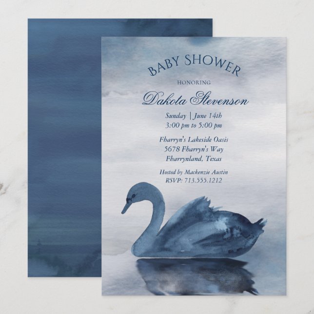 Lake Reflections | Dusty Blue Swan Baby Shower Invitation (Front/Back)