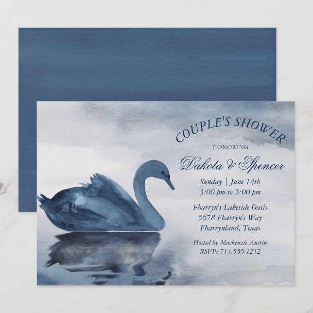 Lake Reflections | Dusty Blue Swan Couple Shower Invitation (Front/Back)