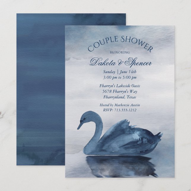 Lake Reflections | Dusty Blue Swan Couple Shower Invitation (Front/Back)