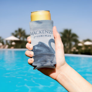 Lake Reflections   Dusty Blue Swan Groomsman Seltzer Can Cooler