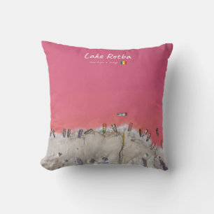 Lake Retba, Senegal - Pink Lake Boats Throw Pillow