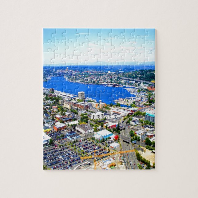 lake sailing landscape seattle downtown seattle jigsaw puzzle (Vertical)