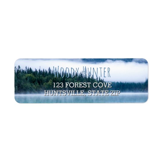 Lake Scene Pine Trees | Rustic Nature Photo Blue Return Address Label
