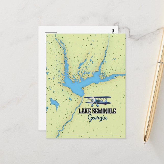Lake Seminole Georgia Map poster Acrylic Print Postcard (Front/Back In Situ)