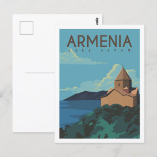 Lake Sevan Armenia Travel Place Illustration Postcard