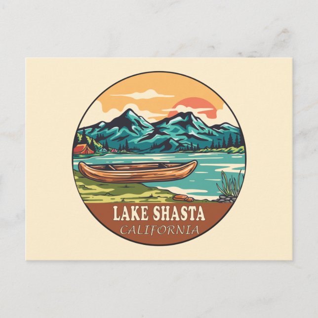 Lake Shasta California Boating Fishing Emblem Postcard (Front)
