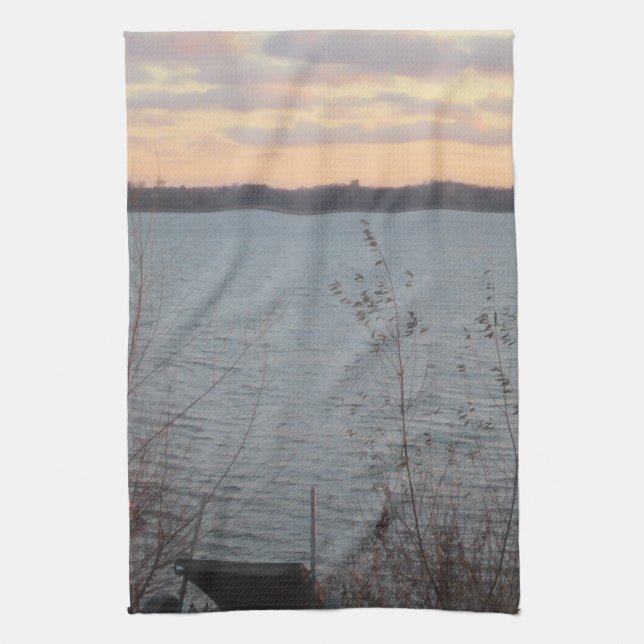 Lake Shore Sunset Kitchen Towel (Vertical)