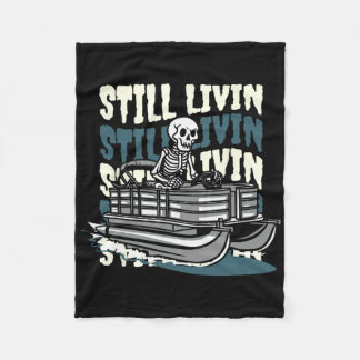 Lake Skeleton - Boating Pontoon Boat  Fleece Blanket