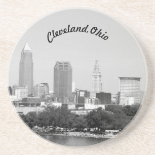 Lake Skyline (Cleveland OH) B&W Sandstone Coaster