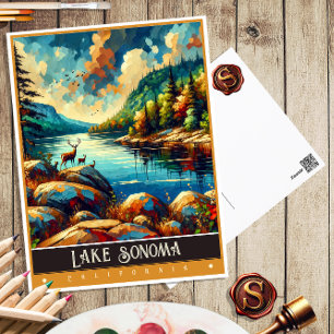 Lake Sonoma, California Vintage Painting Postcard
