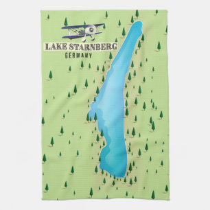 Lake Starnberg Germany vintage style map poster. Kitchen Towel