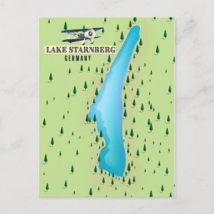 Lake Starnberg Germany vintage style map poster. Postcard