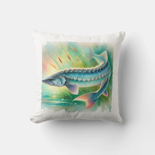 Lake sturgeon painting 160924AREF110 - Watercolor Throw Pillow