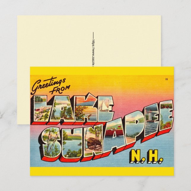Lake Sunapee NH Retro Postcard (Front/Back)