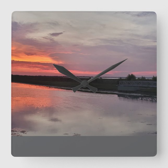 LAKE SUNDOWN GLOW SQUARE WALL CLOCK (Front)