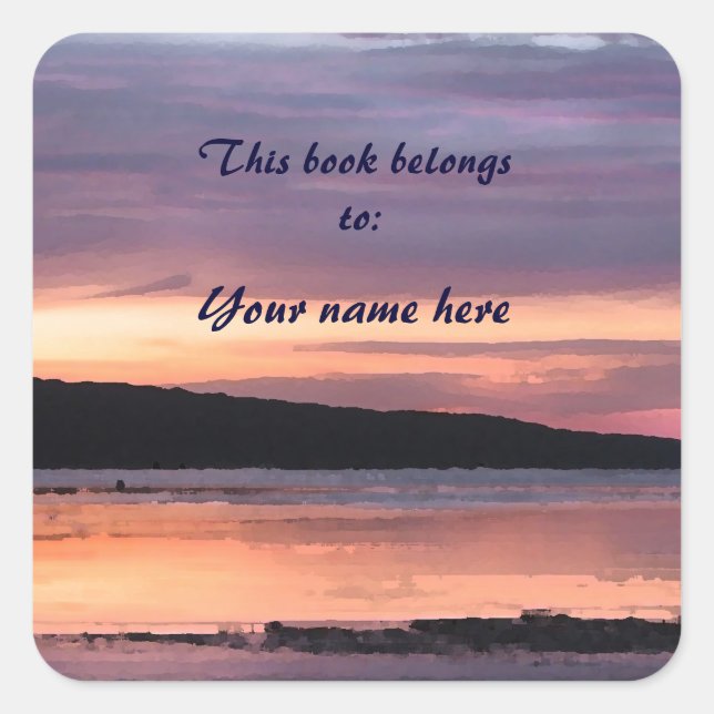 Lake Sunset Bookplate Square Sticker (Front)