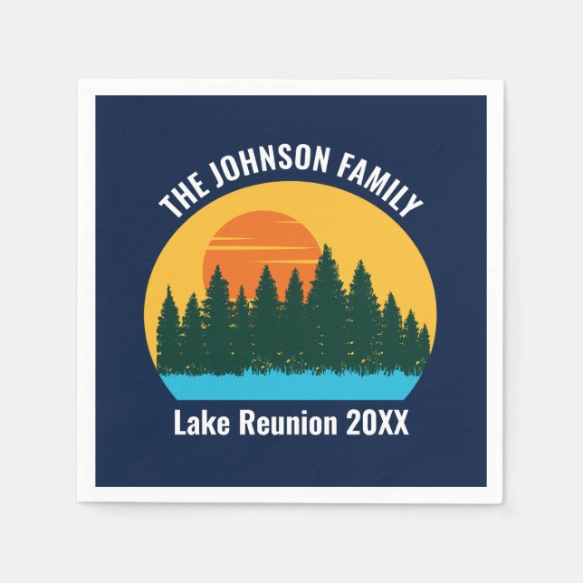 Lake Sunset Family Reunion Cute Custom Party Napkin (Front)