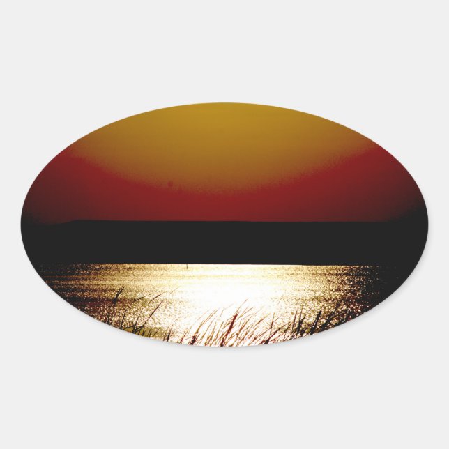Lake Sunset Oval Sticker (Front)