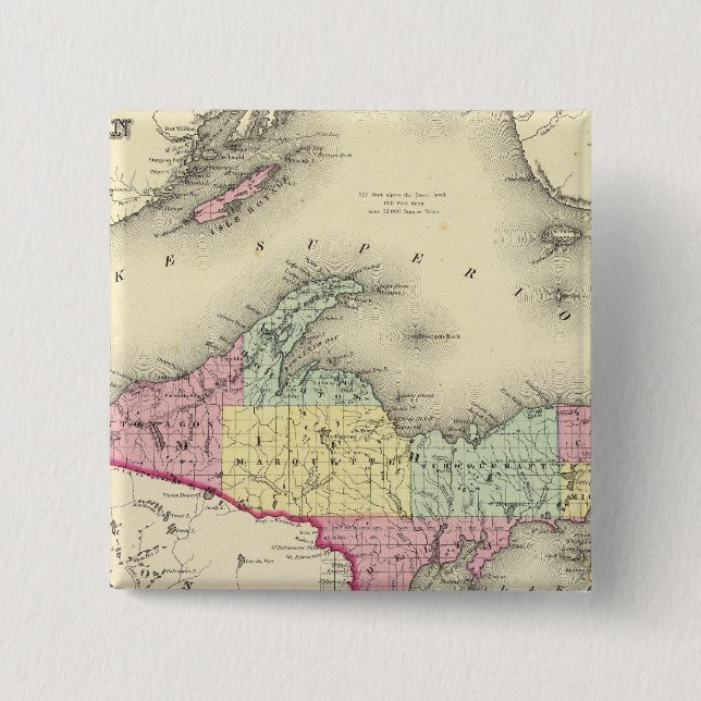 Lake Superior And The Northern Part Of Michigan 2 Inch Square Button (Front)