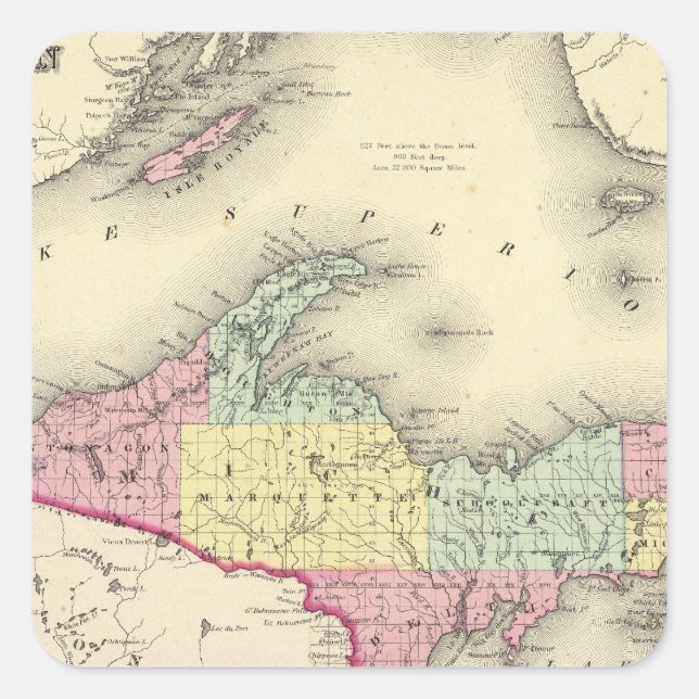 Lake Superior And The Northern Part Of Michigan Square Sticker (Front)