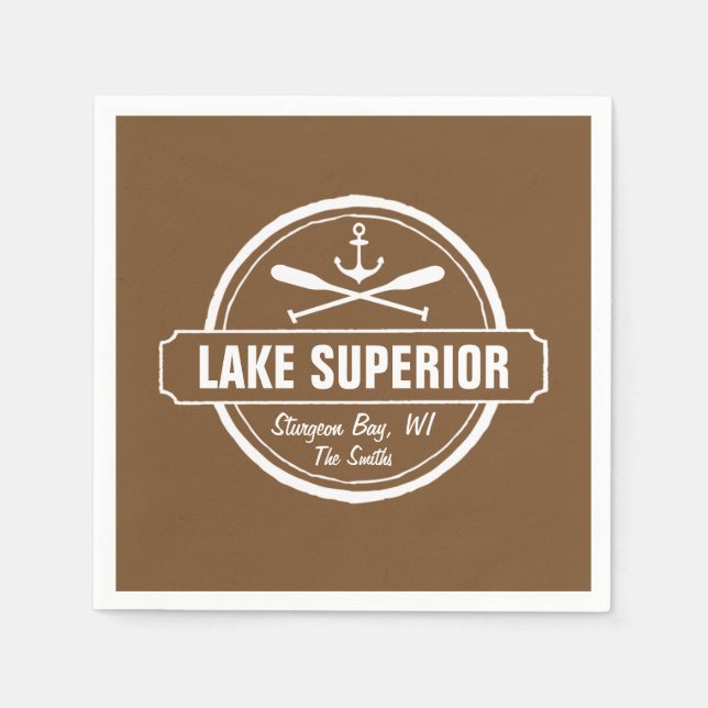 Lake Superior, custom town, name, anchor, paddles Napkin (Front)