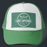 Lake Superior, custom town, name, anchor, paddles Trucker Hat<br><div class="desc">This Lake Superior nautical anchor design is personalized with your favourite Minnesota, Wisconsin, Michigan or Ontario lakeside town or area (such as Duluth, Beaver Bay, Lutsen, Grand Marais, Two Harbours, Bayfield, Madeline Island, Baileys Harbour, Egg Harbour, Sturgeon Bay, Marquette, Munising, Big Bay, Thunder Bay, etc.) and your name (or delete)....</div>