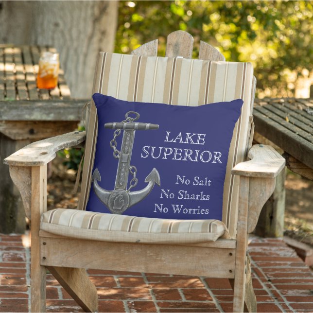 Lake Superior distressed nautical pirate anchor Outdoor Pillow (Chair)