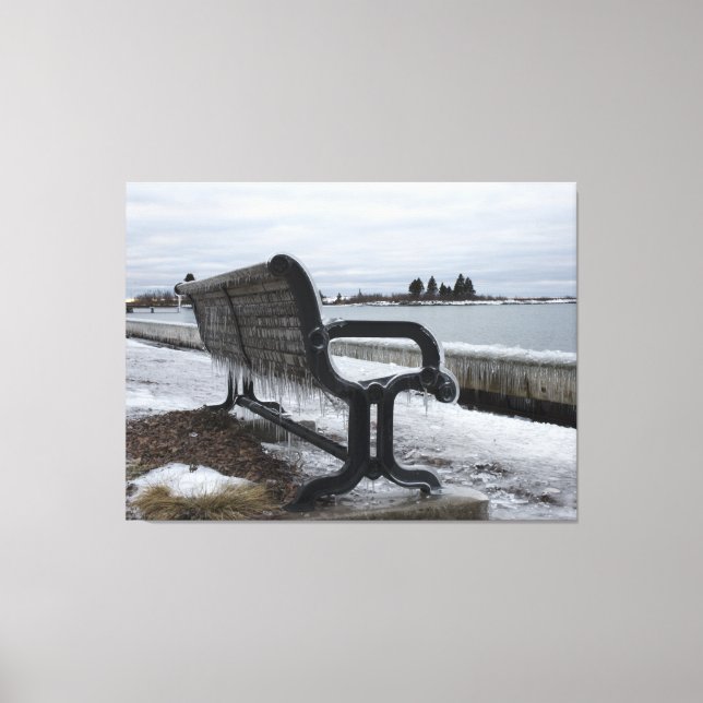 Lake Superior Park Bench in Winter Canvas Print (Front)