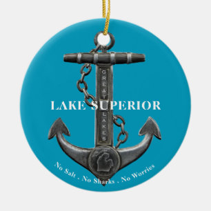 Lake Superior Patriotic distressed anchor  Ceramic Ornament