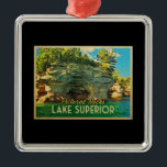 Lake Superior Pictured Rocks Metal Ornament<br><div class="desc">The crystal clear water of Lake Superior frames Pictured Rocks on a clear blue sky day. Located in Michigan,  the awe-inspiring natural rock formations and beautiful beaches of this National Lakeshore make for a popular tourist destination.</div>