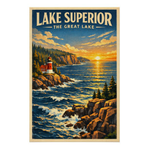 Lake Superior, USA, in a classic retro Poster