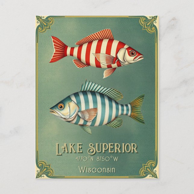 Lake Superior Wisconsin Michigan fish Postcard  (Front)