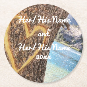 Lake Tahoe Blue Water Tree Heart Love Round Paper Coaster